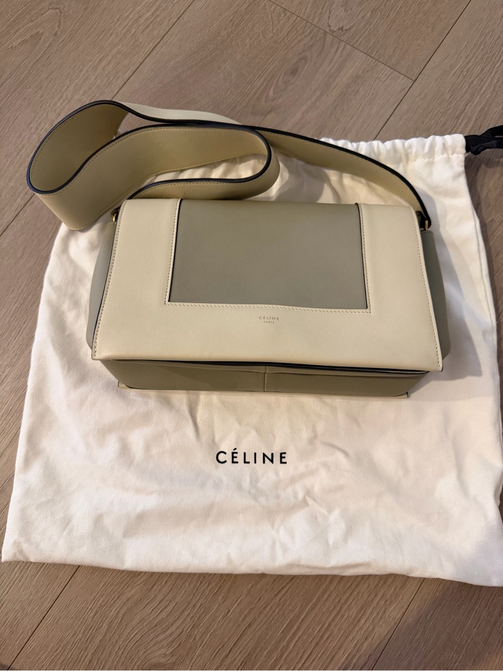 Céline Frame Bag - Two-Tone Leather Shoulder Bag in Sage & Cream